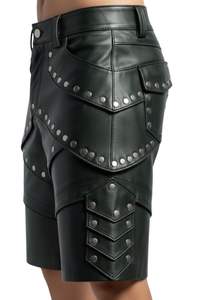 กางเกงขาสั้นหนังแท้สไตล์พังก์ร็อกสำหรับผู้ชาย ประดับหมุดโลหะ ดีไซน์ใหม่ปี 2026 - Product Image 3