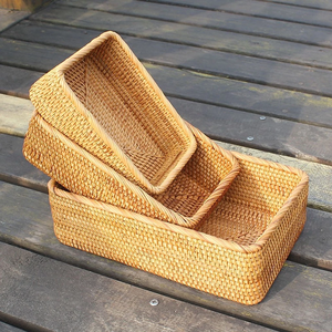 Rectangular Rattan <b>Basket</b> - Vintage Boho Style, Made in Vietnam, Perfect <b>for</b> Books, <b>Fruits</b>, and Home Decor Handicraft - Product Image 2
