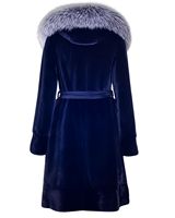 Manteau en fausse fourrure bleu marine pour femme avec grand col en renard argenté ceinturé à la taille Manteau d'hiver en peluche élégant et chaud