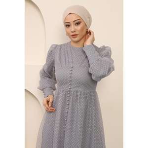 Vestido de Noche Sencillo de Tul con Corte en A, Detalle de Botones, Poliéster Transpirable, Estampado, Estilo Imperio, Tallas XS-XL Disponibles - Product Image 2