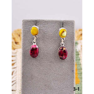 Southwest Style Multi-Stone & Sterling <b>Silver</b> Drop <b>Earrings</b> Bezel Setting Inlay - Product Image 2