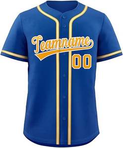 Nom numéro Tackle Twill 2025 vente en gros de haute qualité poids léger Baseball Jersey Sublimation impression bleu chemise jaune bandes - Product Image 4
