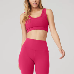 Conjunto Deportivo de 2 Piezas para Mujer, de Alta Calidad, con Cordón Ajustable, Transpirable, Top Deportivo Acanalado, Premium, de Cintura Alta, Levanta Glúteos - Product Image 1