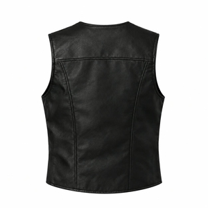 Vesloo Sports Wear <b>Men's</b> <b>Black</b> Genuine Leather <b>Vest</b> Sleeveless V Neck Zip up Waistcoat Windproof Breathable Smart Casual - Product Image 1