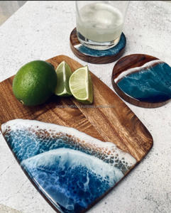 แผ่นไม้รองชีสทำจากไม้สี่เหลี่ยมผืนผ้าพร้อมจานรอง4ชิ้นลายคลื่นทะเลเครื่องใช้บนโต๊ะอาหารสุดหรูสำหรับร้านอาหารใช้ในบ้าน - Product Image 6