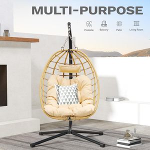 Fauteuil suspendu en forme d'œuf <span class=keywords><strong>pour</strong></span> patio avec support, fauteuil suspendu en forme de panier d'œuf, fauteuil suspendu en forme d'œuf <span class=keywords><strong>pour</strong></span> chambre à coucher, jardin et <span class=keywords><strong>balcon</strong></span> - Product Image 2