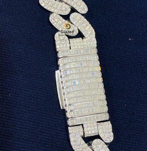 Chaîne à maillons cubains Hip Hop à deux couches en or blanc massif 10 carats glacé avec des diamants ronds de laboratoire taillés en brillant pour hommes - Product Image 6