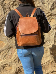 Nouveau Style Vintage Look marron Crunch cuir sac à dos voyage sac à dos bureau en cuir grande capacité sac de voyage pour hommes et femmes - Product Image 4