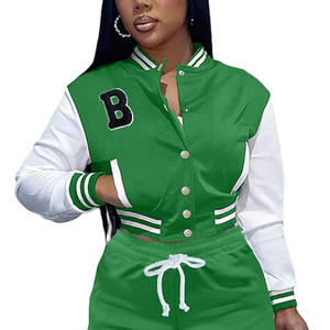 Chaquetas de Top corto universitario para mujer, chaqueta universitaria recortada en blanco personalizada, Mangas de cuero para mujer con parche de chenilla con letras - Product Image 6