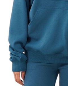 Sweat-shirt à capuche oversize en polaire bleu sarcelle pour femme, avec fermeture éclair mi-longue, chaud pour l'hiver, avec poche kangourou, décontracté - Product Image 5