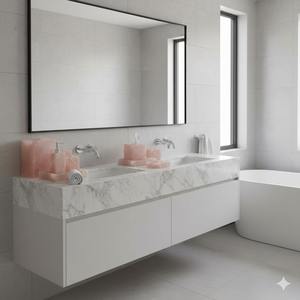 Ensemble de salle de bain écologique en résine rose de qualité supérieure, sept pièces, aspect marbre élégant, distributeur de savon, accessoires, facile à nettoyer pour un style moderne - Product Image 3