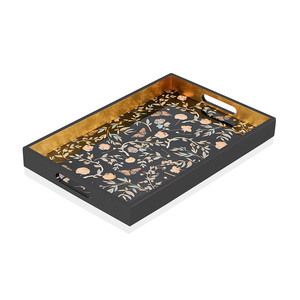 Plateaux en laque noire présentant des bijoux boissons plateau laqué multicolore pour le service du dîner - Product Image 4