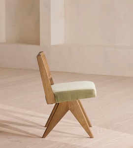 Mid-Century Inspired Wooden Armchair with Woven back rest accent Detailing and soft uphosltery seat A Scandinavian Classic Piece - Product Image 5