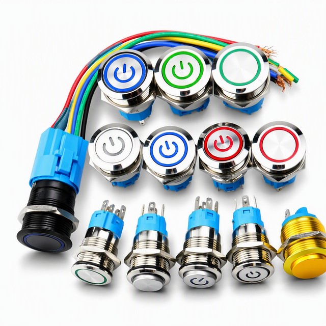 CE IP67 Anti-Dust Anti-Water Latching Metal Pushbutton Switches Connector 12/16/19/22mm Silver LED Brass Plated Silver Smart