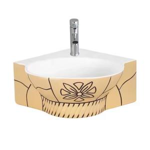 Redondo moderno hogar decoración mesa arte baño porcelana cerámica lavabo madera baño lavabo - Product Image 5