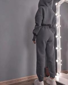 Sudadera con capucha y cremallera desgastada con logotipo personalizado, chándales para mujer, conjuntos de joggers, conjunto de pantalones de chándal de dos piezas para mujer, conjunto de chándal para mujer - Product Image 2