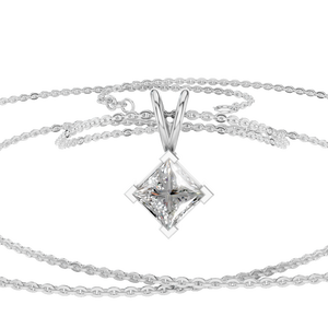 Collar con Colgante de Moissanita Corte Princesa en Oro Sólido de 14K, 0.5 Ct, Solitario, Cuatro Puntas, Bañado en Rodio, Regalo para Mujer - Product Image 4