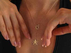 925 Sterling Silver 14k Gold Vermeil Christian <b>Spider</b> Necklace Dainty Minimalist Halloween Charm Pendant Gifts Custom Jewelry - Product Image 3