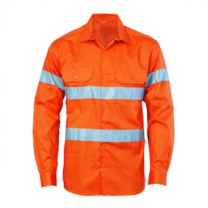 Chemise de travail pour homme à manches longues en polyester et coton, haute visibilité, imperméable, de sécurité, orange, pour la construction - Product Image 1
