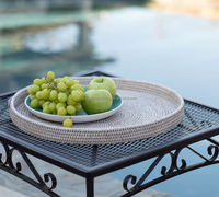 Plateau de service rond en rotin noir de haute qualité pour la cuisine et la salle de bain, rangement, organisation des aliments, paniers à fruits ou à pain