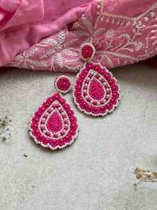 Handmade <b>Glass</b> Beaded Earrings Cute Party Wear Pearls Diamond Inspired Embroidery Earrings for Women and <b>Girls</b> - Product Image 5