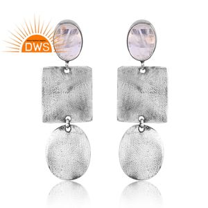 ต่างหูอัญมณีสีรุ้งดวงจันทร์925สีเงินออกซิไดซ์ธรรมชาติสำหรับผู้หญิงดีไซน์ตามต้องการ - Product Image 1