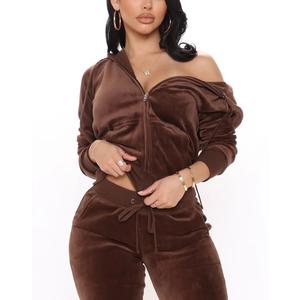 Ensemble deux pièces de haute qualité, streetwear personnalisé pour femmes, sweat à capuche élégant à fermeture éclair et pantalon de survêtement ample à jambes larges, BD - Product Image 2