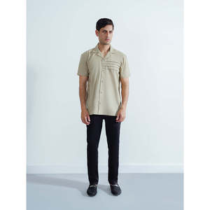 Chemise décontractée à manches courtes DELARA pour homme, logo personnalisé, coupe ample, tissu popeline tissé 100% coton, anti-plis, mode automne - Product Image 1