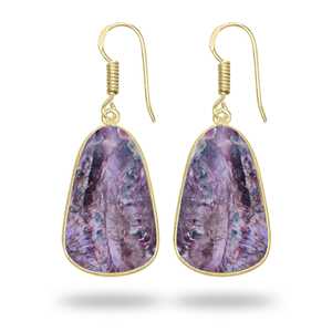 Pendientes de Charoita 100% Natural, Joyería de Moda, Regalo para Mujer, Pendientes Chapados en Oro, Charoita Natural de Alta Calidad - Product Image 3