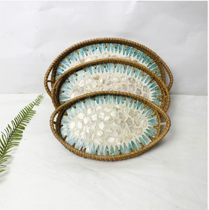 Bandeja de Ratán con Madreperla de Lujo, Decoración del Hogar, Bandeja para Servir, Suministro al por Mayor - Product Image 4