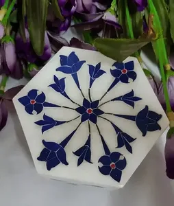 Joyero con incrustaciones de mármol hecho a mano de calidad superior, Forma cuadrada redonda, superventas en Alibaba para organizar joyas - Product Image 3