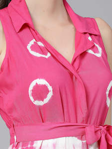 สีชมพูและสีขาวมัดย้อม Culotte Jumpsuits เสื้อคอแขนกุดเอว Tie-ups ตะขอปิดเทศกาลผลิตภัณฑ์จํานวนมากชุดทําด้วยมือ - Product Image 6