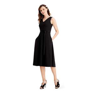 Robe Calvin Klein pour femme, ornée d'une ceinture, noire, taille XL, longueur genou, avec volants, lavable, taille naturelle, occasion quotidienne - Product Image 1