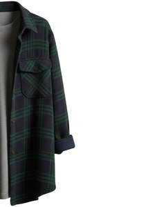 Chemise-veste en flanelle à carreaux vert foncé et noir personnalisée pour homme, manches longues, boutonnée, chaude, avec deux poches poitrine - Product Image 4
