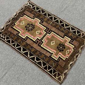 1.8x2.7 ft Small Turkish Vintage Rug, <b>Brown</b> Striped <b>Wool</b> Rug - Product Image 4