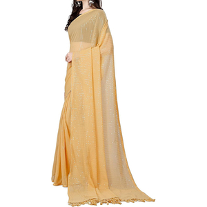 Sari cómodo para mujer con borde de encaje y detalle brillante que incluye blusa para fiestas y funciones familiares formales - Product Image 3