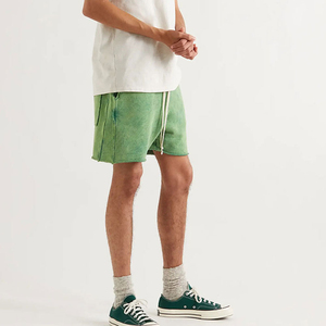 Pantalones cortos Vintage de verano personalizados para hombre con lavado de piedra ácida Color sólido Estilo informal Impresión digital Cordón Cintura Hecho Lona - Product Image 5