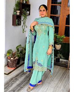 Indian <b>Kurta</b> Set For <b>Women</b> With Palazzo Pants And Dupatta Featuring Hand Embroidery Ideal For Ethnic Functions And Party Wear - Product Image 1