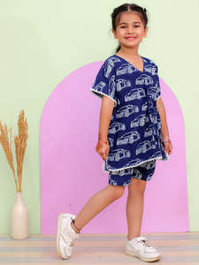 New Kids Wear 100% Tela de algodón con estampado a mano Vestido de caftán corto para niñas - Product Image 5