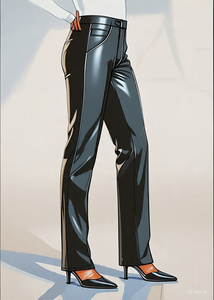 Pantalón de cuero de moda de alta calidad para mujer, pantalón de cuero negro brillante, pantalón de cuero PU de estilo callejero para mujer - Product Image 3