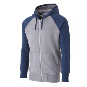 Sweat-shirt à capuche zippé pour homme, gris marine, manches raglan, décontracté, pour l'automne, avec poche, coupe classique, en molleton tricoté - Product Image 1