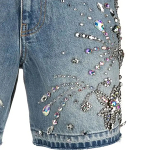 Shorts en jean pour hommes, décontractés, vintage, en denim uni, avec logo personnalisé, strass, 100 % coton, séchage rapide, respirants, taille moyenne, vente en gros pour l'été - Product Image 3