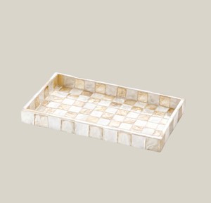 Custom Mother of pearl <b>tray</b> Handcrafted ivory gold chessboard tile shell mosaic rectangle <b>tray</b> for bathroom towel <b>vanity</b> - Product Image 1