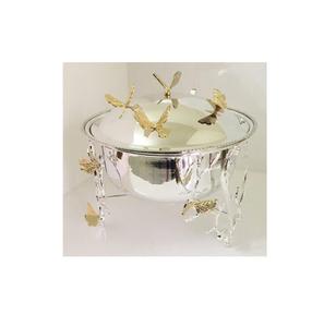 Pot chaud de plat de casserole de service en acier de conception attrayante avec des accents d'or de papillon pour la marmite de stockage de nourriture de vaisselle de mariage - Product Image 1
