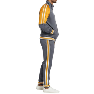 Chándal Personalizado para Hombre, Gris y Naranja, Manga Raglán, Chaqueta con Cierre Completo, Dos Piezas, Ropa Deportiva para Gimnasio y Entrenamiento, OEM - Product Image 4