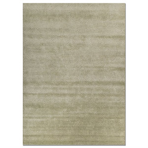 Alfombra Aprezo AKWB-3653 de Lana y Seda de Bambú Anudada a Mano, 10 mm, Rectangular, Abstracta, para el Hogar, Pasillo, Dormitorio, Color Verde, Hecha a Mano - Product Image 1