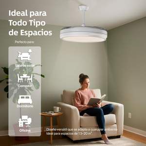 Ventilador de Techo Moderno LEDUNI de 6 Velocidades con Luz, Motor DC de 66W+30W Ultra Silencioso, Control Remoto y por Aplicación, Aspas Retráctiles de Aluminio, 4 Aspas - Product Image 6