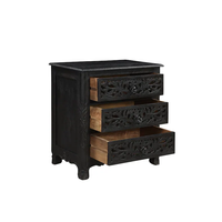 Mesa de Noche de Madera de Teca Sólida Hecha a Mano, 3 Cajones, Ecológica, Duradera, Tradicional, Vintage, Tallada, para Sala de Estar