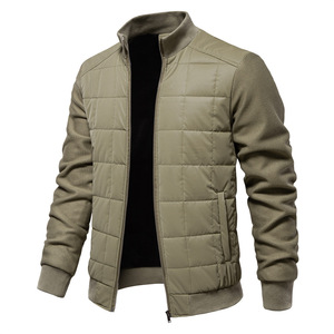 Autumn and Winter New Men's Splicing Casual Bomber Jacket with Stand-Up Collar Featuring Front Logo Puffer Jacket - Product Image 1