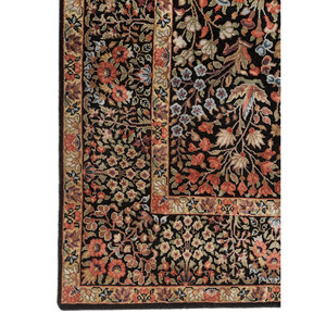 Alfombra de Lana y Seda Anudada a Mano, Color Gris Aurora y Negro, Diseño Floral AKWS-13043, Rectangular, para Pasillo, Sala de Estar, Diseño de Rompecabezas para el Hogar - Product Image 4